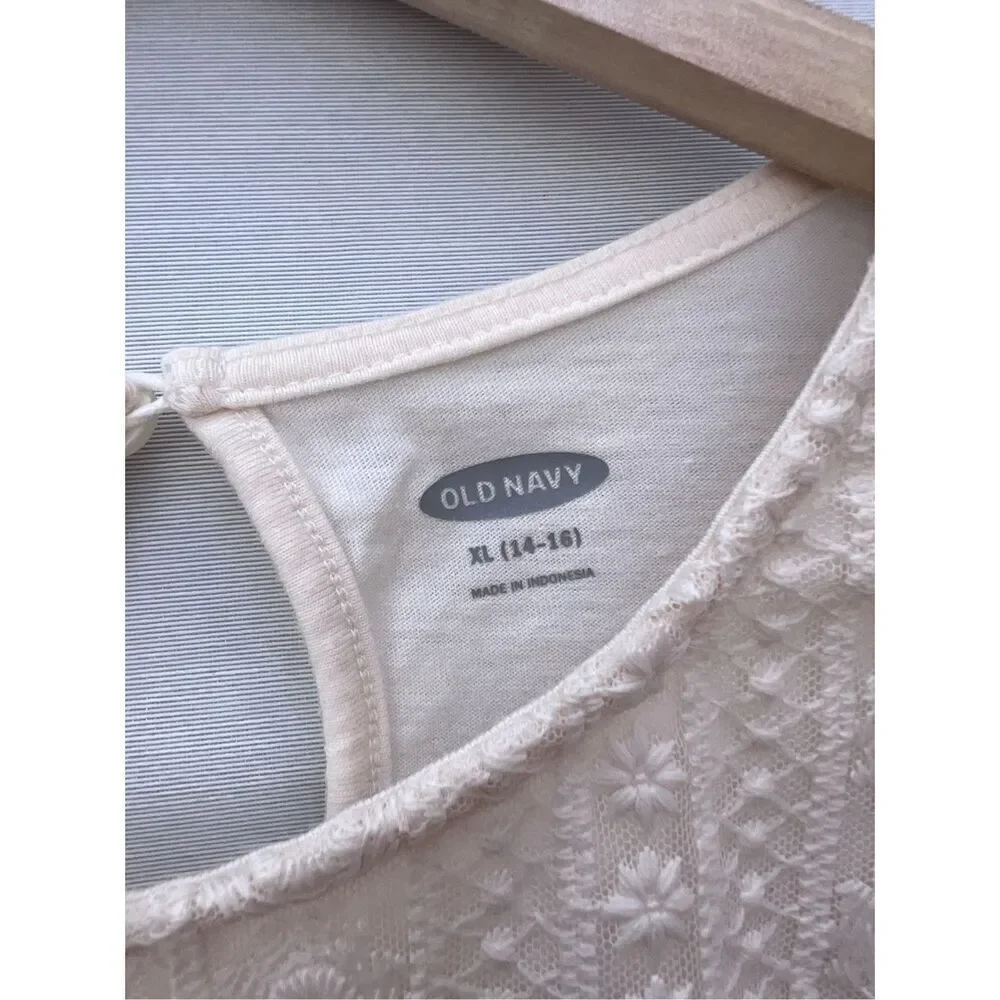 Old Navy Lace-Trim Long-Sleeve Jersey Top for Girls size XL(14-16)